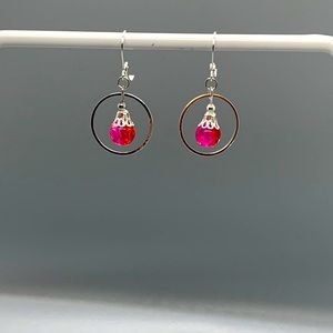 21000 Pink crackle glass earrings